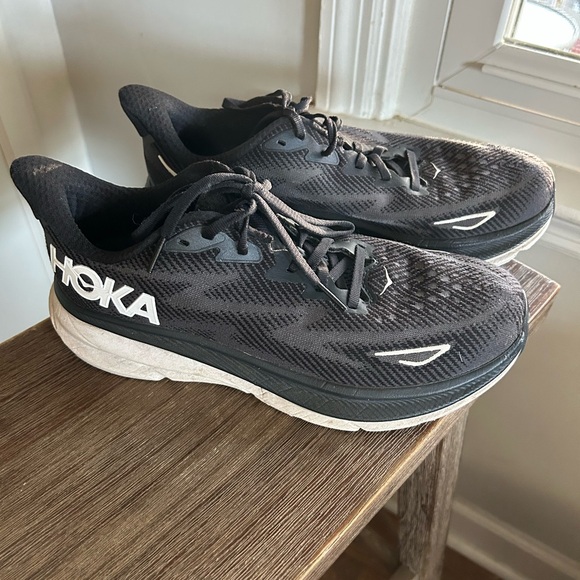 Hoka Shoes - Hoka Clifton 9 Black White Athletic Running Shoes Sneakers Women’s Size 8.5